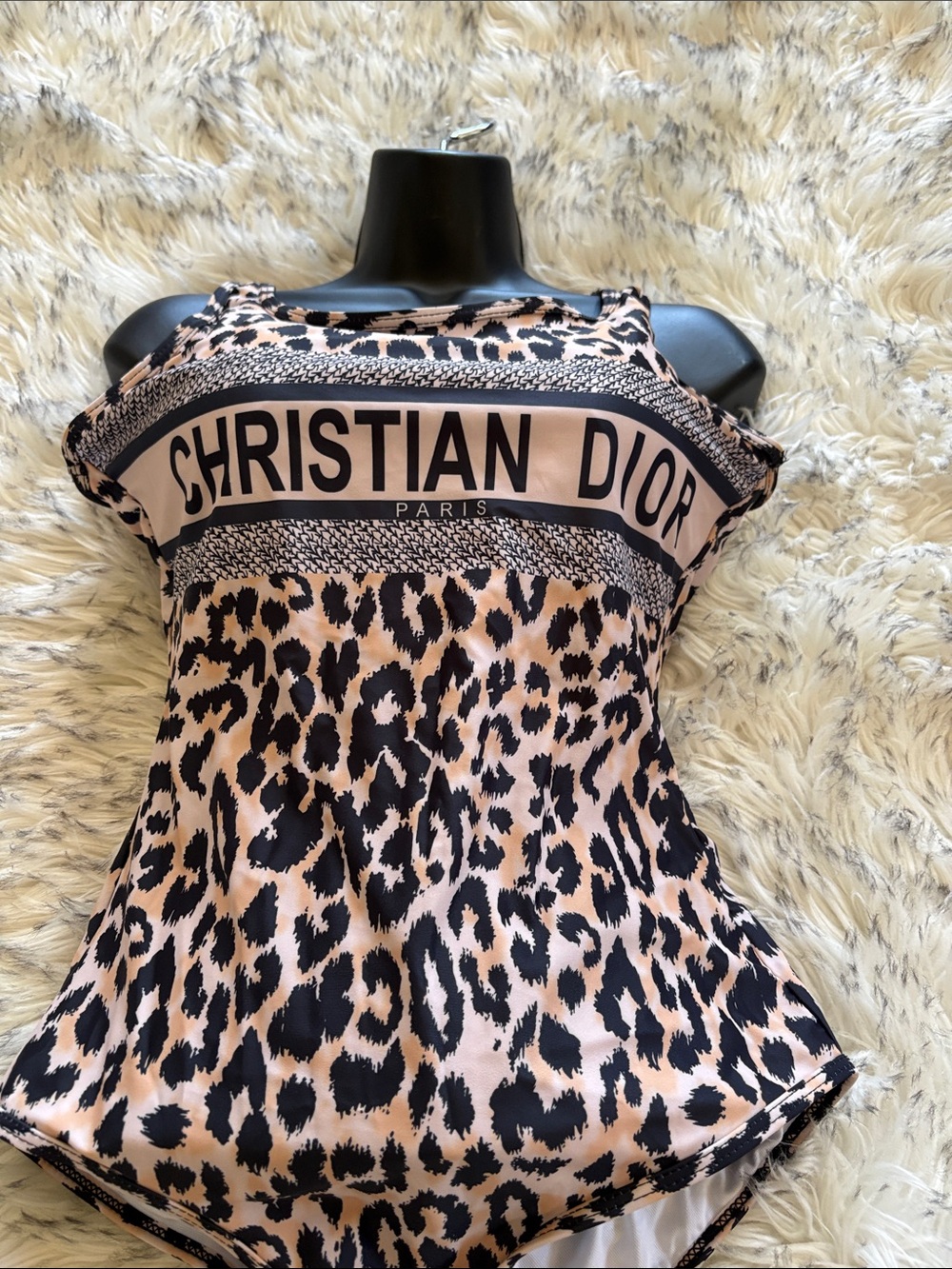 Dior Leopard Print One-Piece Swimsuit in Beige/Black NWT - Picture 2 of 8